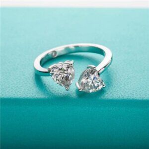 CERTIFIED 14k White Gold 2.0ct Heart Diamond Adjustable Ring Moissanite 925